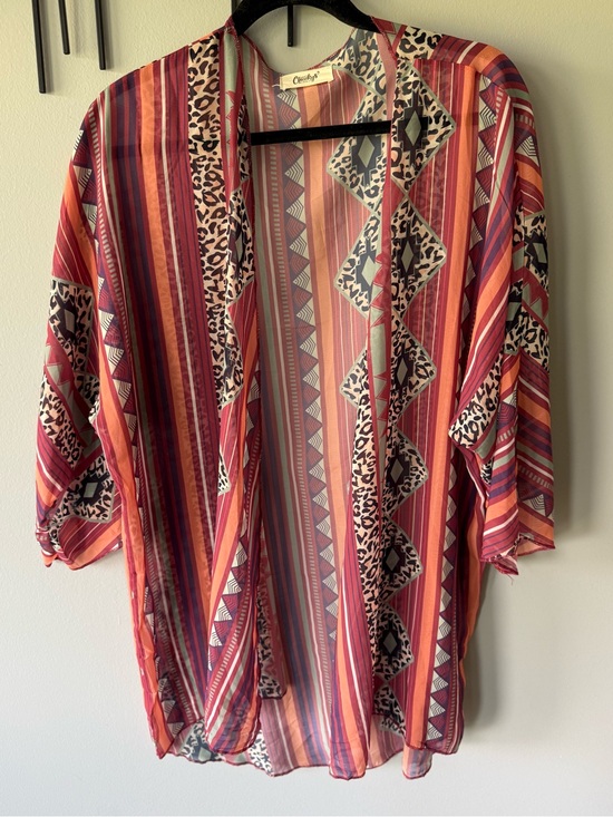 cheekys Tops - Aztec Chiffon Open Front Kimono Cardigan